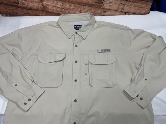 Bimini Bay Outfitters Ltd Beige Button Down Fishing Vented Shirt Size 3Xl