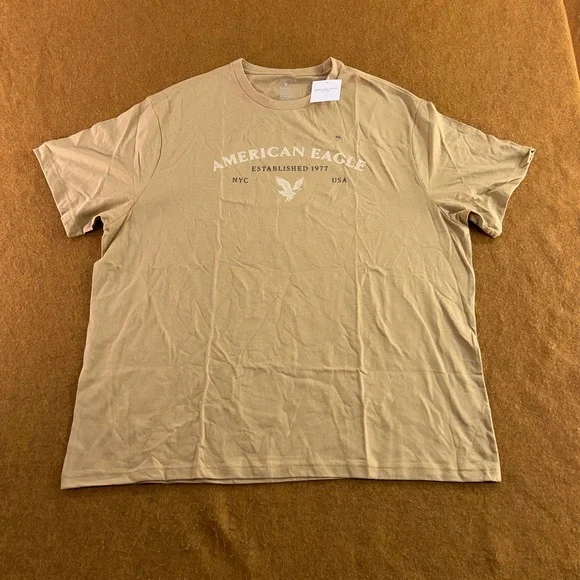 American Eagle Mens XXL Tan Graphic Logo Super Soft T-Shirt NWT