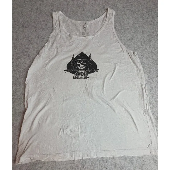 Throttle Junkies Mens White Biker Skull Spade Graphic Tank Top Size M Cotton