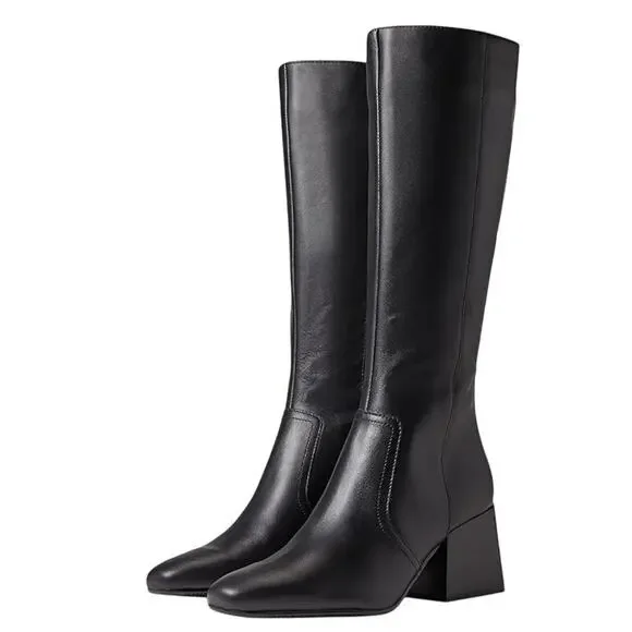Blondo Black Tall Leather Knee Boots with Block Heel