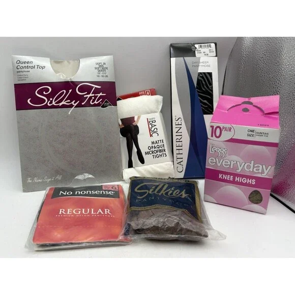 Queen Size Pantyhose Tights Knee Highs Lot 14 Pair Leggs Silky Fit New
