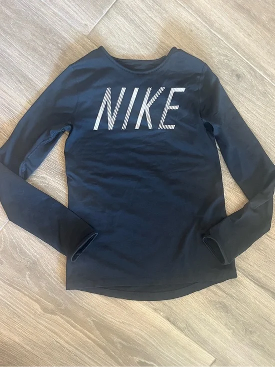 Nike Black Long Sleeve Tee with White Striped Logo