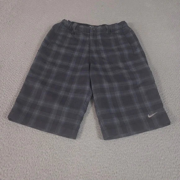 Nike Shorts‎ Boys Large Black Grey Plaid Dri-FIT Performance Straight Leg Golf