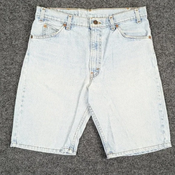Vintage Levis 550 Relaxed Fit Denim Shorts Light Wash Orange Tab Mens 34 Blue