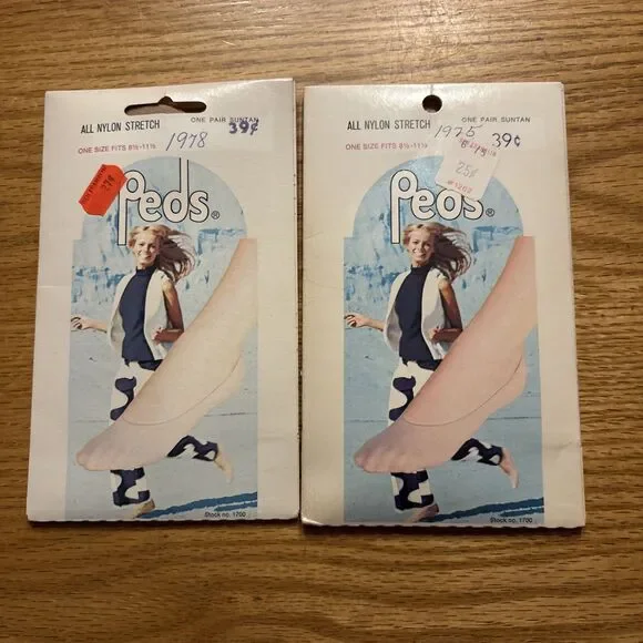 2 pk. Vintage 1970s Peds Foot Cover Suntan Sz. 8.5-11.5 New Old Stock