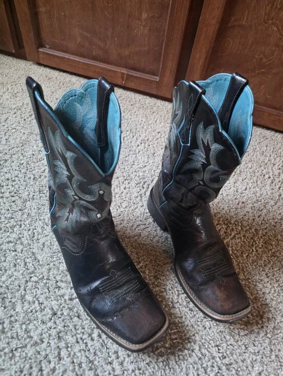 Ariat 10008017 Western Brown Turquoise Leather Boots Square Toe Women's 10B