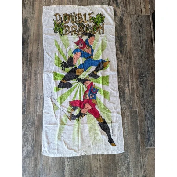 Vintage Double Dragon Beach Towel 90s Collectible Video Game Arcade Movie Rare