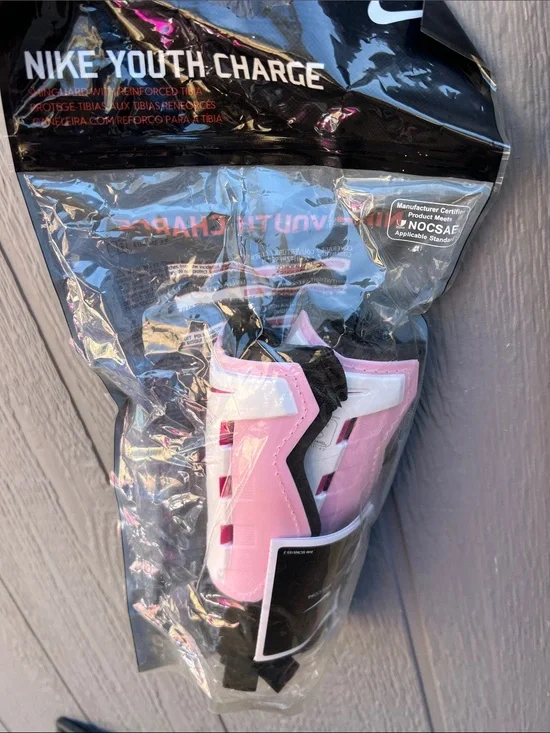 Nike Kids Pink and White Soccer Shin Guards