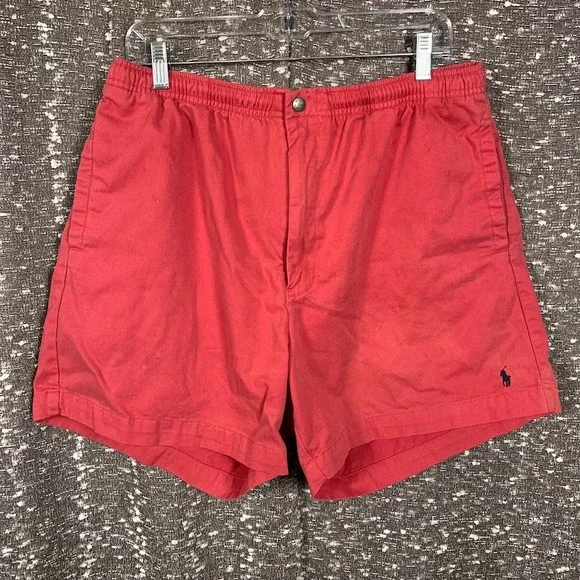 Vintage 90s Polo Ralph Lauren Red Elastic Waist Drawstring Shorts Mens Large