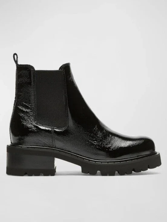 NWT La CANADIENNE Cosner Black Patent Leather Chelsea Boots
