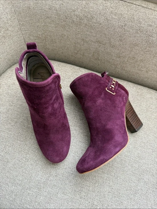 Anthropologie Plum Purple Suede Block Heel Ankle Boots