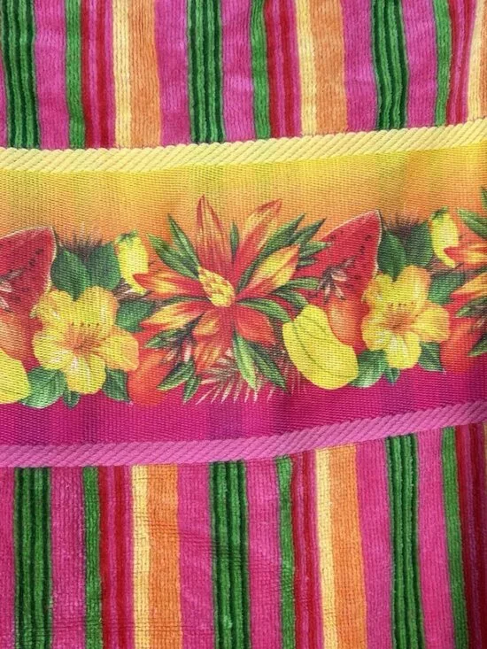 Vintage Terrisol Colorful Floral 60” By 31” Beach Towel 100%‎ Cotton Tahiti
