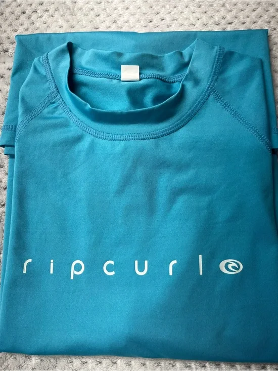 Rip Curl Teal Logo Short-Sleeve Kids Rash Guard
