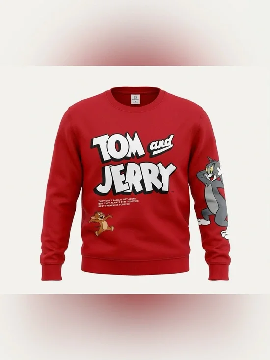 Tom And Jerry Graphic Crewneck Sweatshirt Cartoon Character Pullover