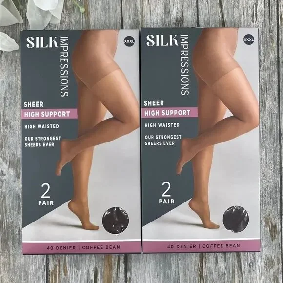 Silk Impressions Shimmer Sheer Pantyhose Stockings 40 Denier Sheer 2, 2-Packs 3X