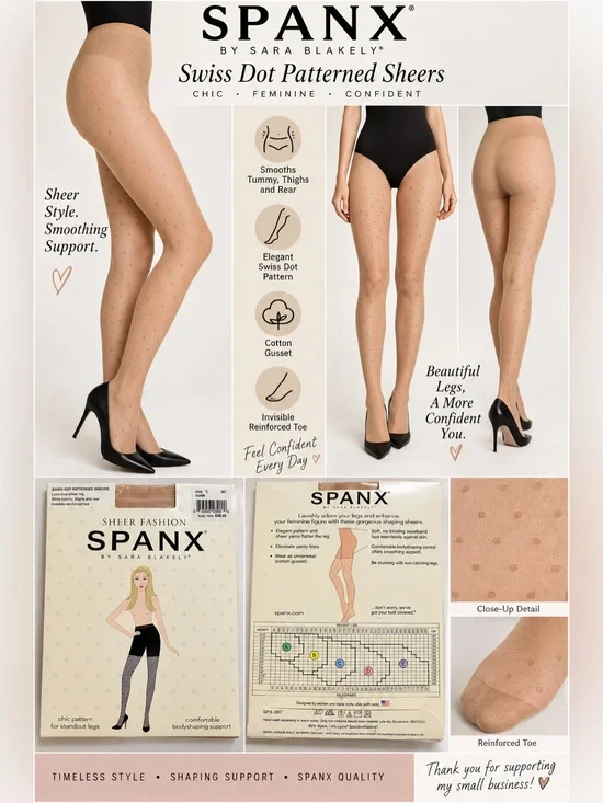 Spanx Swiss Dot Patterned Sheer Pantyhose Size C Nude SPX-397 Shaping Sheers