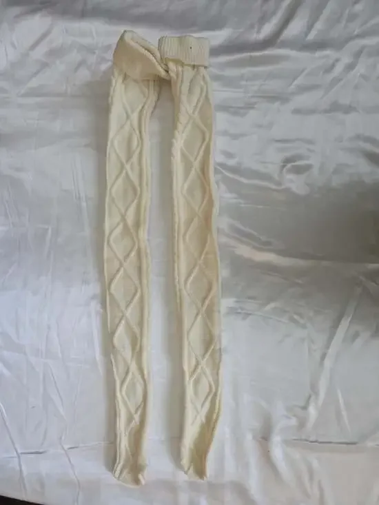 New Cable Knit Over The Knee Socks One Size White Winter Stockings