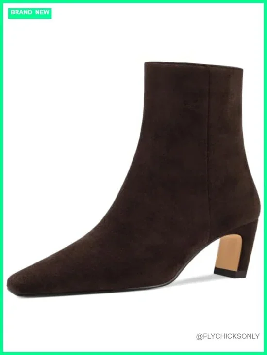 Women's Square Toe Chunky Low Heel Ankle Booties Side Zip Faux Suede