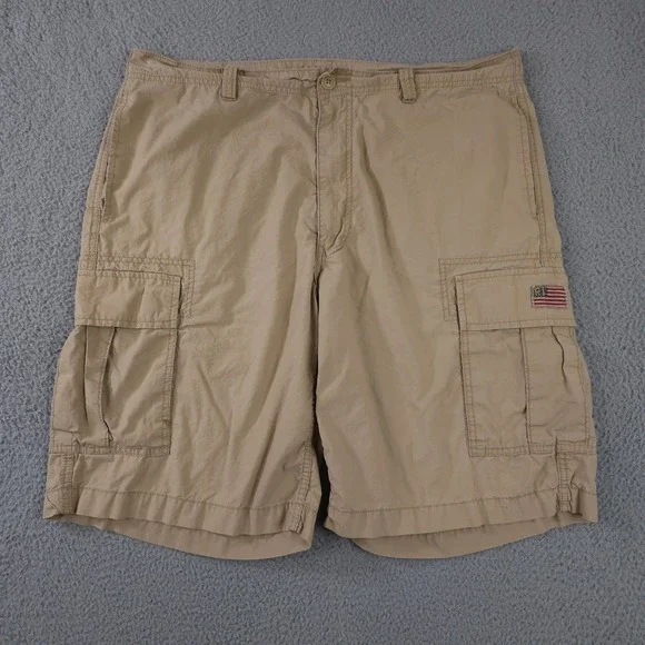 VTG‎ Polo Jeans Company Shorts Mens 38 Khaki Cargo Utility Military Flag 90s Y2K