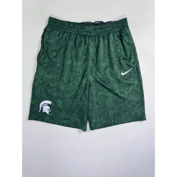 Nike Michigan State Spartans Basketball Shorts Mens 2XL Green Zip Pockets NCAA
