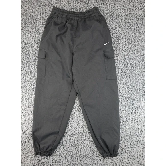 Nike Cargo Joggers‎ Youth Medium Grey Elastic Waist Swoosh Logo