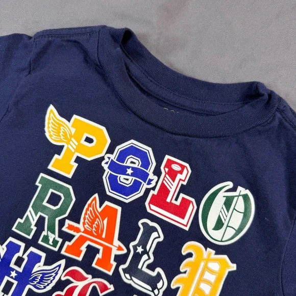 Polo Ralph Lauren Boys Navy Blue Varsity Letter Graphic T-Shirt 2T