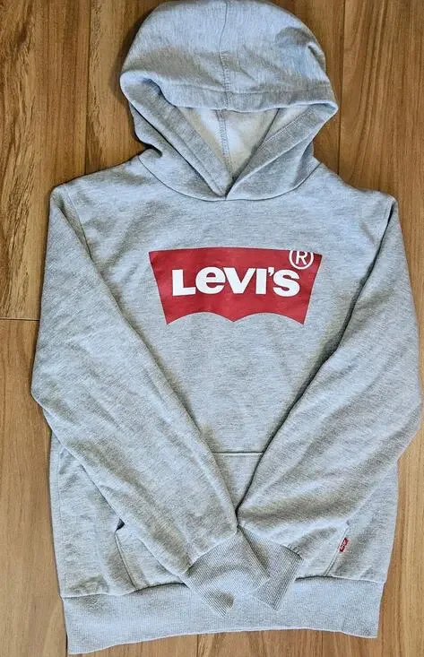 Levi's Pullover Hoodie Kids Boys Size Medium Gray Logo Print Long Sleeve
