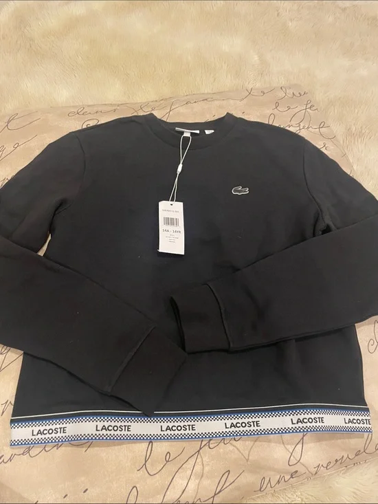 Lacoste Black Crewneck Sweatshirt with Branded Hem