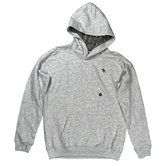 New Abercrombie Kids Hoodie Kids 13/14 Grey Camo Lined Relaxed Fit Pullover NWT