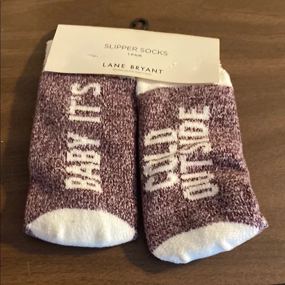 Lane Bryant Maroon and White Slipper Socks Baby It’s Cold Outside