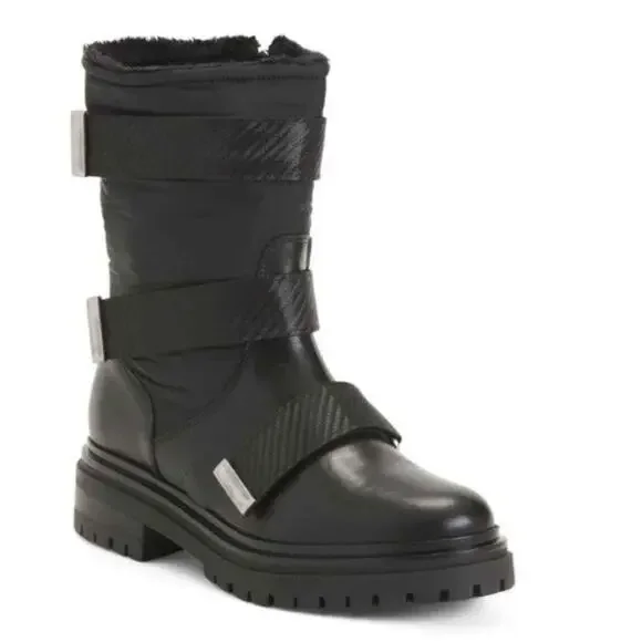 MAeLo Italian Leather fur lined lug sole grunge biker moto Boots size Eu 41