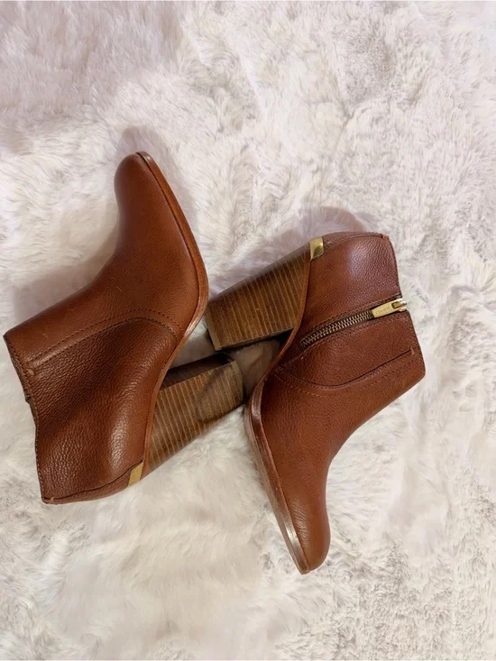 Coach Brown Leather Ankle Booties with Stacked Heel