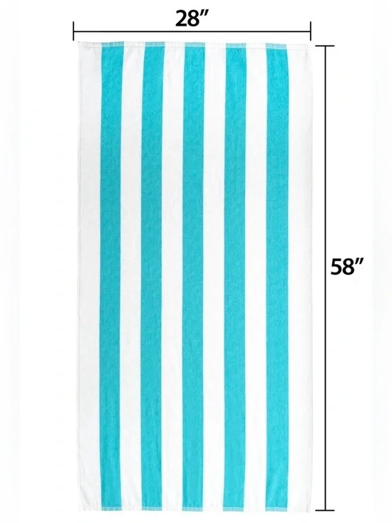 2-Mainstays Cabana Striped Cotton Beach Towel w/ Hanging Loop Blue/White 28x58