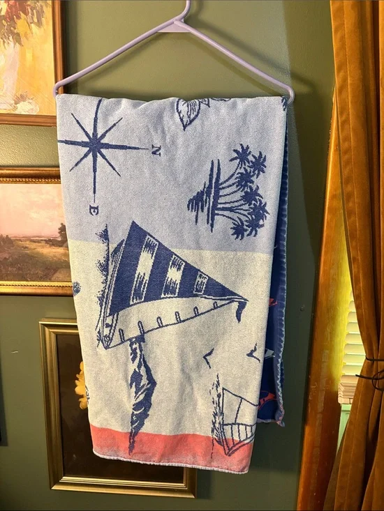 Nautical Blue & White Beach Towel - Home Bath