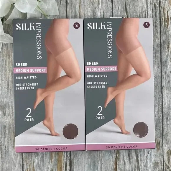 Silk Impressions Shimmer Sheer Pantyhose Stockings 30 Denier Sheer 2, 2-Packs S