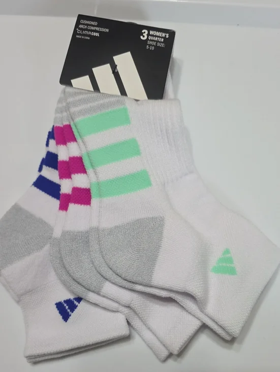 3-Pack Women's Cushioned Ankle Socks - White with Mint, Pink & Blue Accents