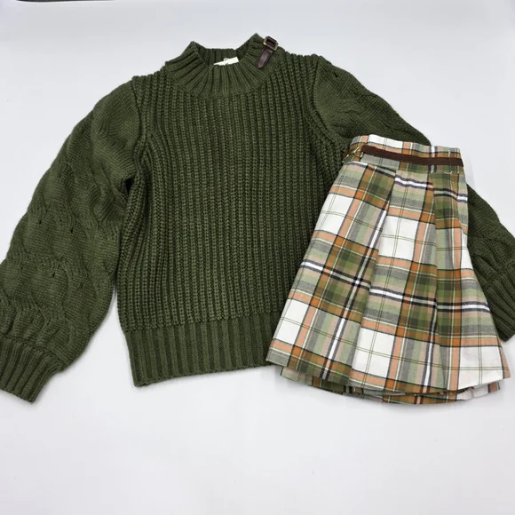 NEW Janie and Jack girls' buckle sweater and plaid skirt size 4