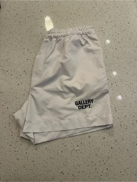 Gallery Dept White Athletic Shorts with Black Logo
