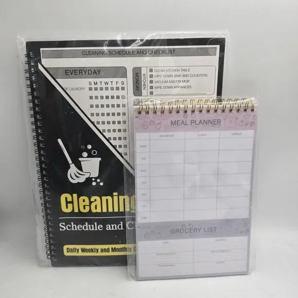 Cleaning Schedule Checklist Planner & Meal Planner Grocery List Spiral Set Of 2