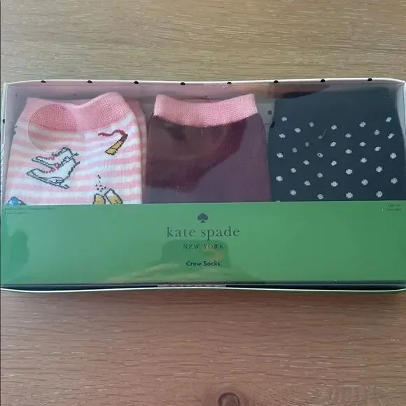 KATE SPADE NEW YORK WHIMSICAL 3 PK WOMEN'S CREW SOCKS SIZE: 4-10, NWT