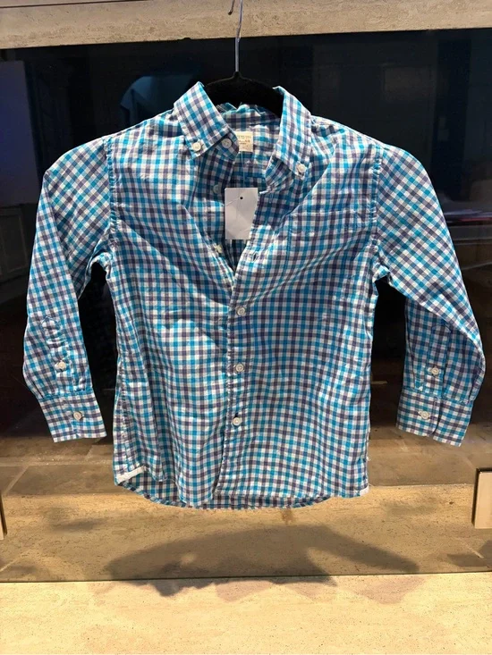 Crew Cuts Teal & White Plaid Button-Down Shirt