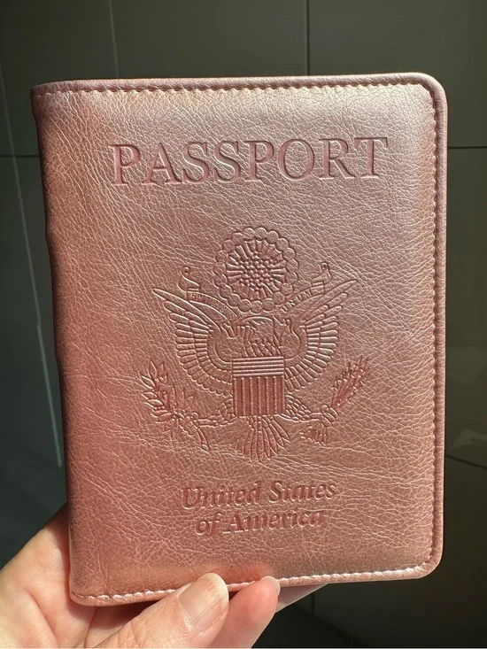 Pink Metallic Passport Holder Card Slots Pen Sim Money International Travel USA