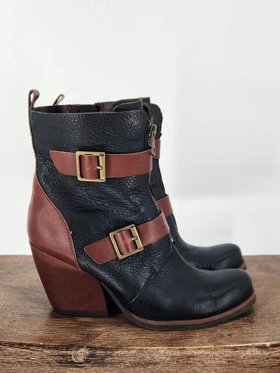 Kork-Ease Leather Richards Slate Buckle Ankle Boots Size 6.5 Boho,cottage Girl