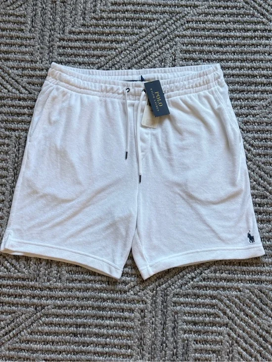Ralph Lauren White Terry Cloth Athletic Drawstring Shorts