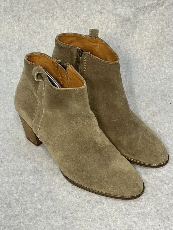 Madewell 1937 Billie Boot Ankle Zip Up Sz 9 Tan Suede Chunky Heel