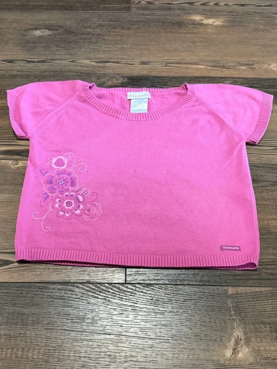 American Girl Pink Short-Sleeve Floral Knit Top