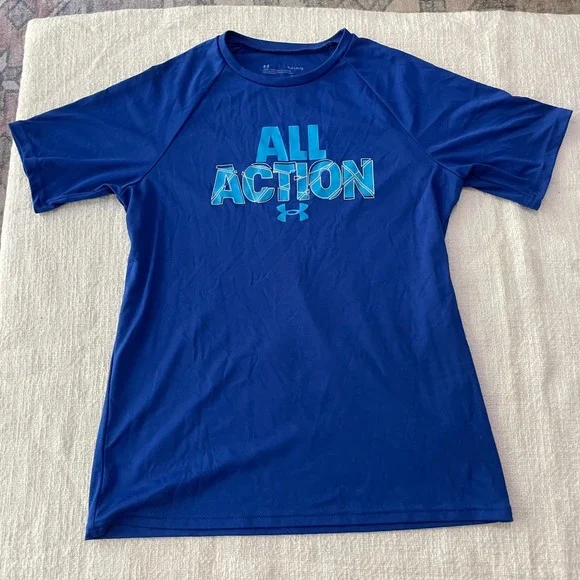 Under Armour Boys HeatGear All Action Graphic T-Shirt Blue YLG Large