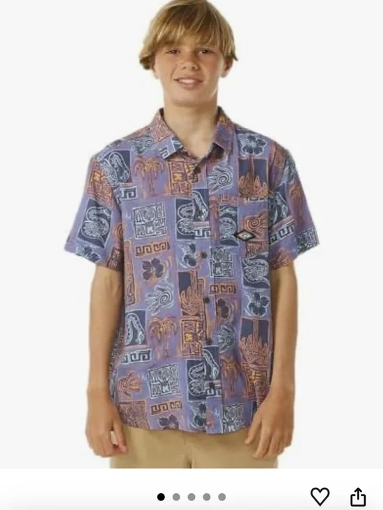 Rip Curl Tropical Hawaiian Short-Sleeve Button-Up Shirt Boys 14