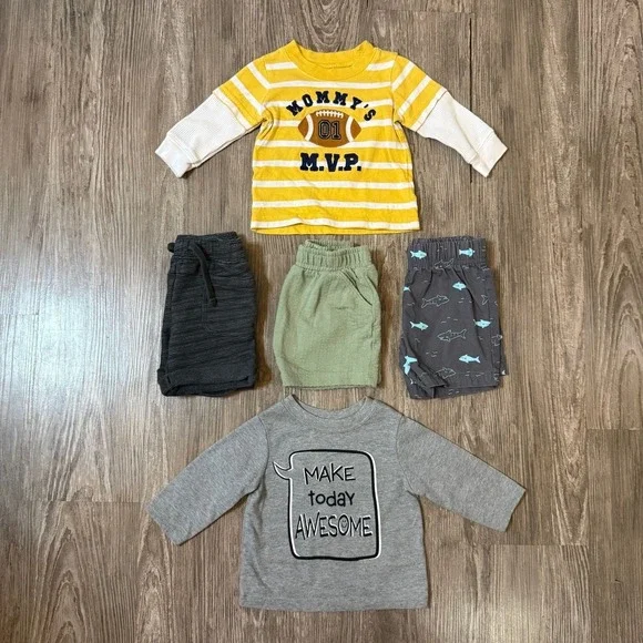 Baby Boy 0-6 Month 5pc Bundle Carters Old Navy Shorts Long Sleeve Shirts
