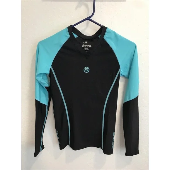 Skins Cycling Long Sleeve Black Blue Cycling Shirt Size Youth M
